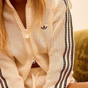 NWOT Adidas Crochet Track Suit Set, Jacket + Shorts, Cream